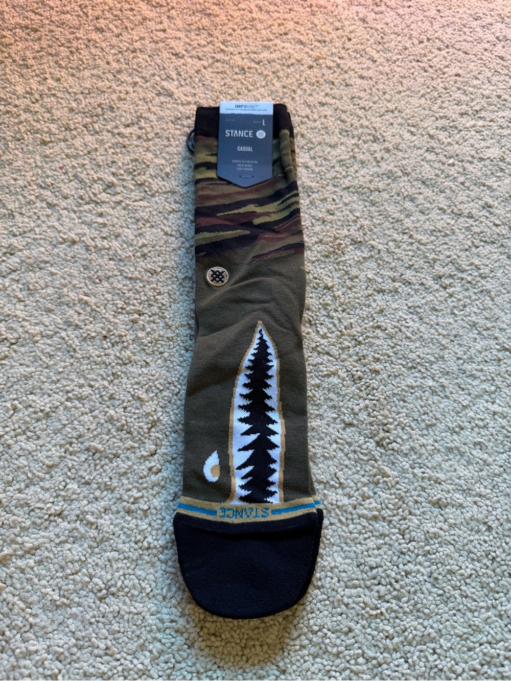 Stance Men's Olive & Black Camo Crew Socks with Tree Motif